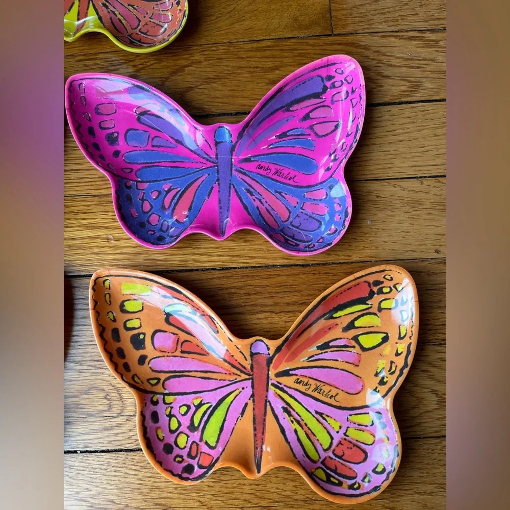 Andy Warhol Butterfly Multicolor Melamine Plates Set of 5 - Picture 2 of 8